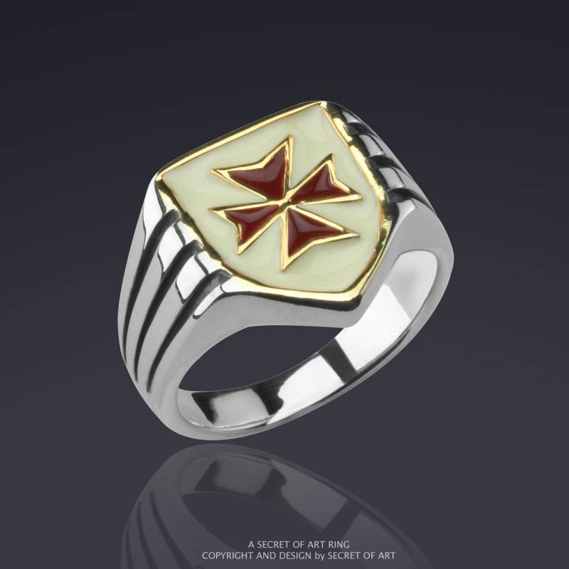 Tempelritter Ring Knights Templar Masonic Freimaurer Kreuzritter Katholisch Schmuck Siegelring 925 Sterling Silber 750 Gelbgold-Vergoldung von SecretofArt