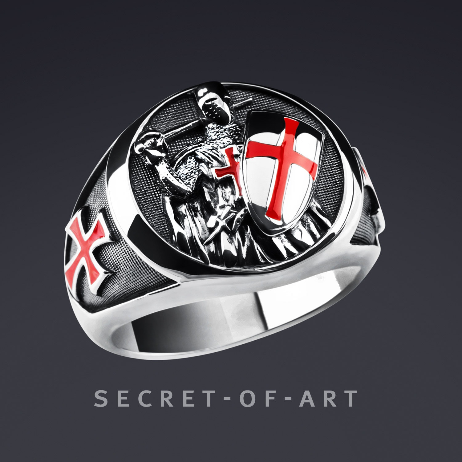 Tempelritter Ring Knights Templar Siegelring Kreuzritter Crusader Freimaurer Schmuck Geschenk Masonic Silber Sterling 925 Ritter von SecretofArt