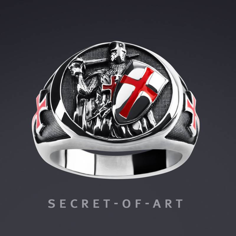 Tempelritter Ring Knights Templar Siegelring Kreuzritter Crusader Freimaurer Schmuck Geschenk Masonic Silber Sterling 925 Ritter von SecretofArt