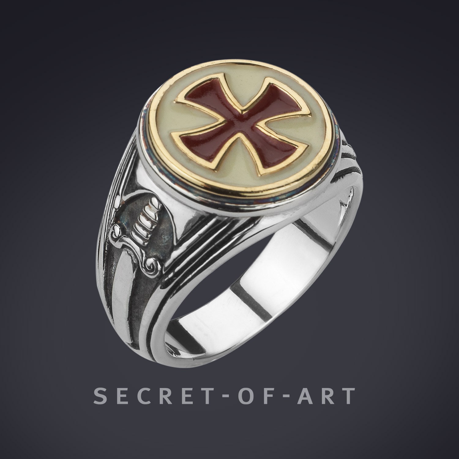 Tempelritter Ring Schmuck Kreuzritter Knights Templar Siegelring Templerkreuz Masonic Freimaurer Silber 925 Templi Signum Katholisch von SecretofArt