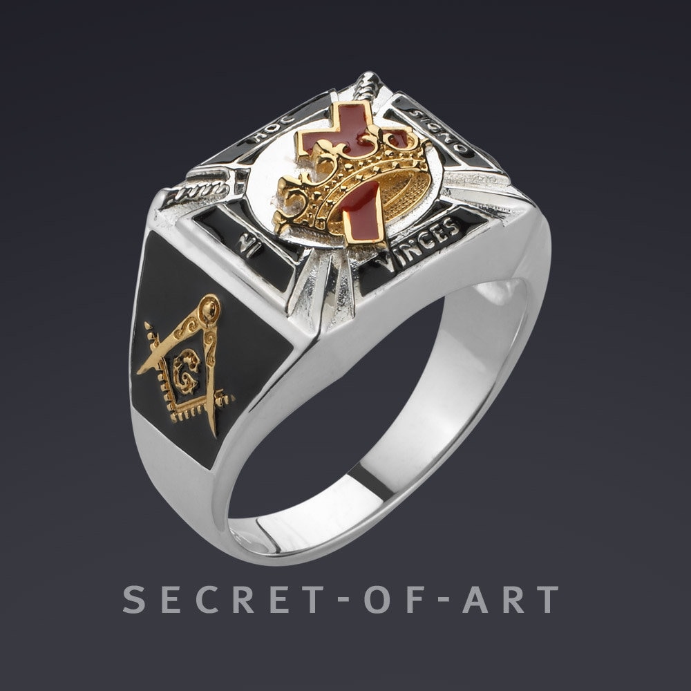 Tempelritter Ring Siegelring Knights Templar Freimaurer Silber 925 Kreuzritter Katholisch, Mit Gelbgold-Plattierung in Hoc Signo Vinces von SecretofArt