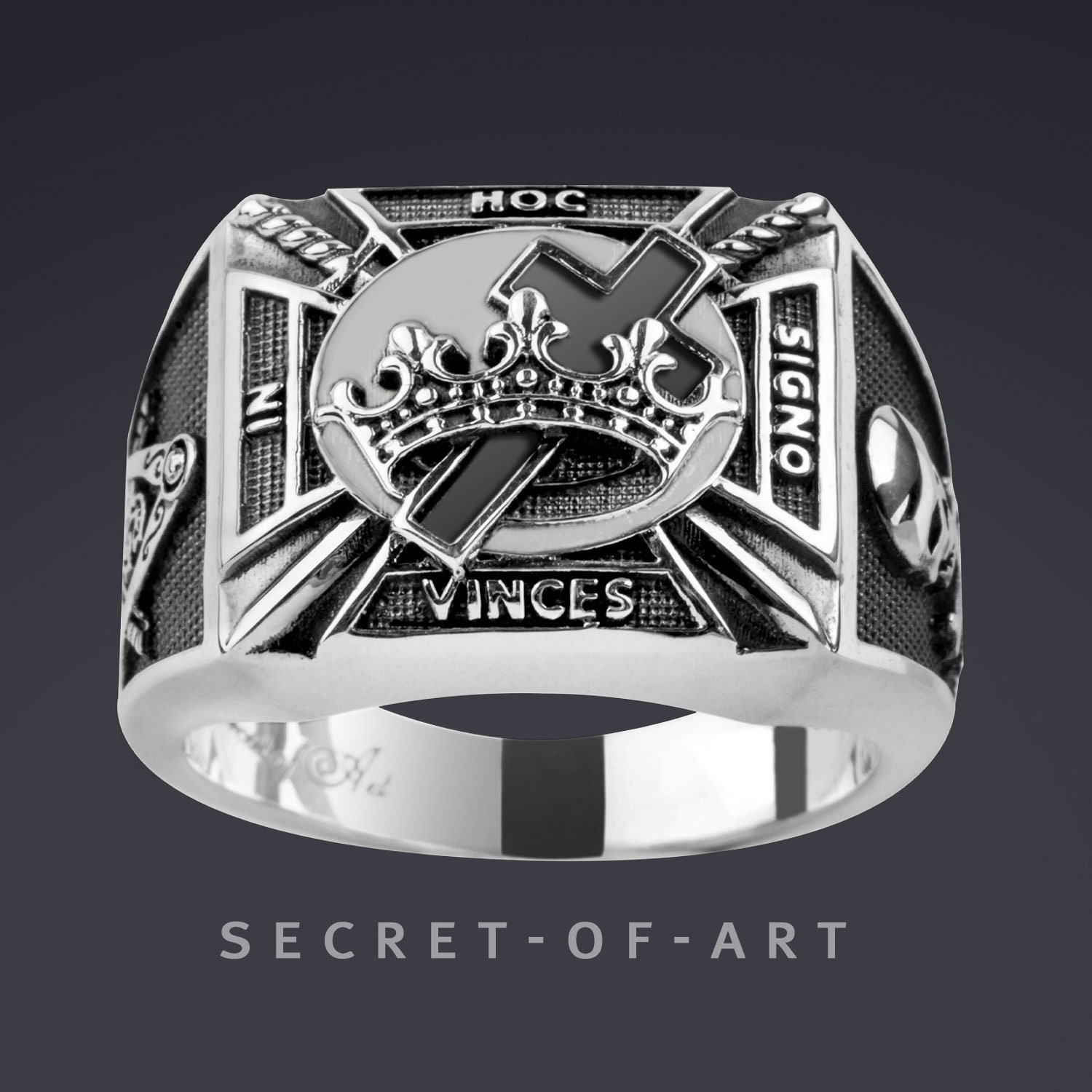 Tempelritter Ring Siegelring Knights Templar Kreuzritter Freimaurer Silber 925 in Hoc Signo Vinces Dunkel Oxidiert von SecretofArt