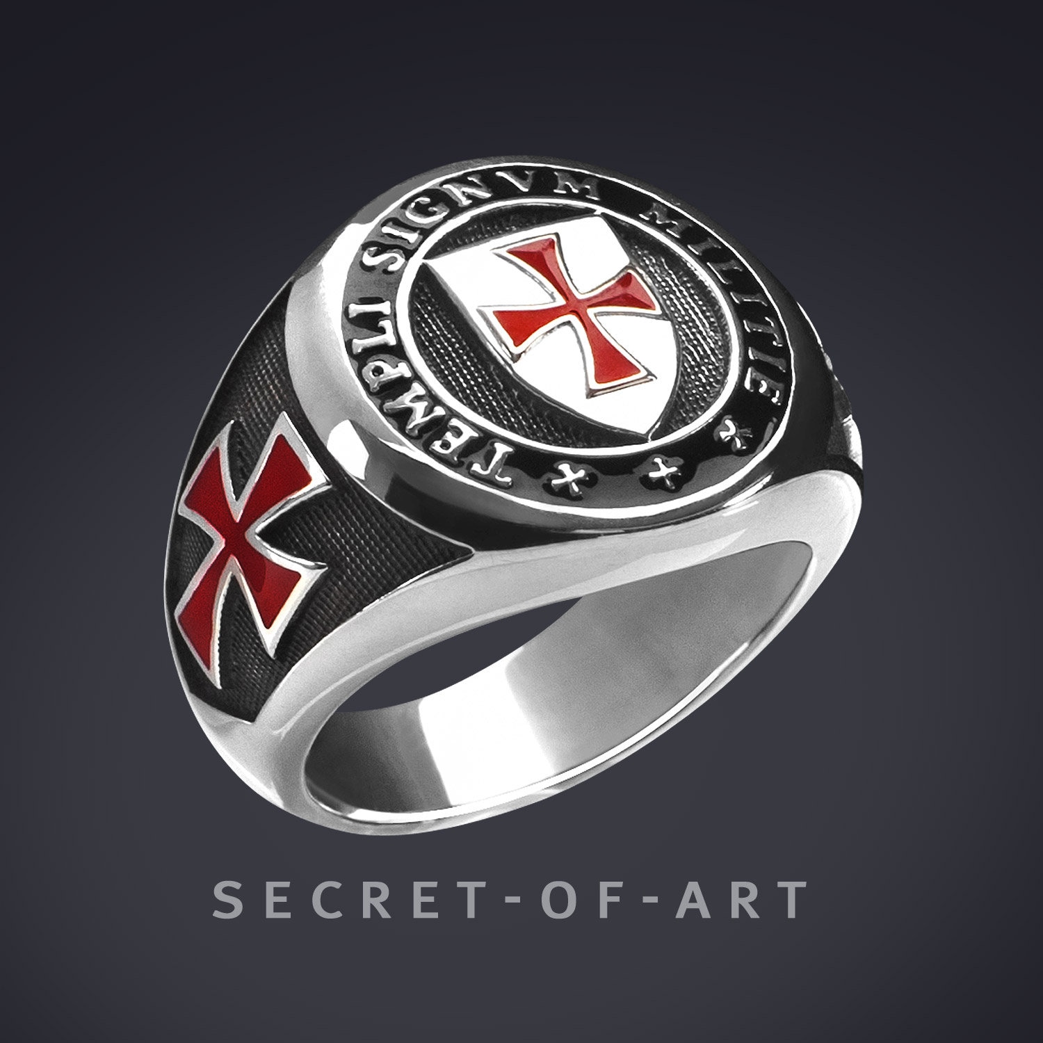 Tempelritter Ring Siegelring Knights Templar Masonic Katholisch Gothic Kreuzritter Freimaurer 925 Sterling Silber Templi Signum von SecretofArt