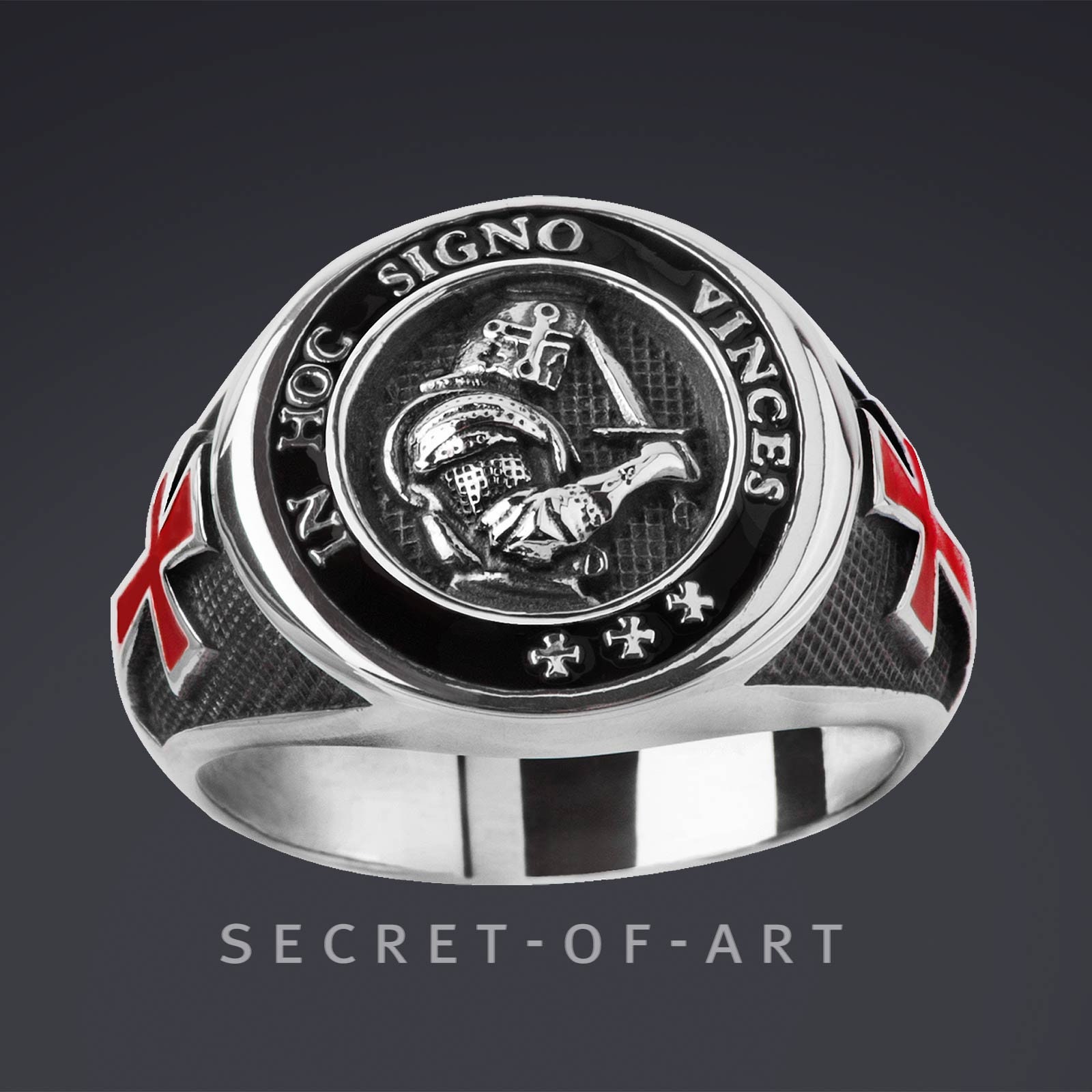 Tempelritter Ring Silber 925 Knights Templar Siegelring Schmuck Geschenk Kreuzritter Freimaurer Crusader Masonic Ritter in Hoc Signo Vinces von SecretofArt