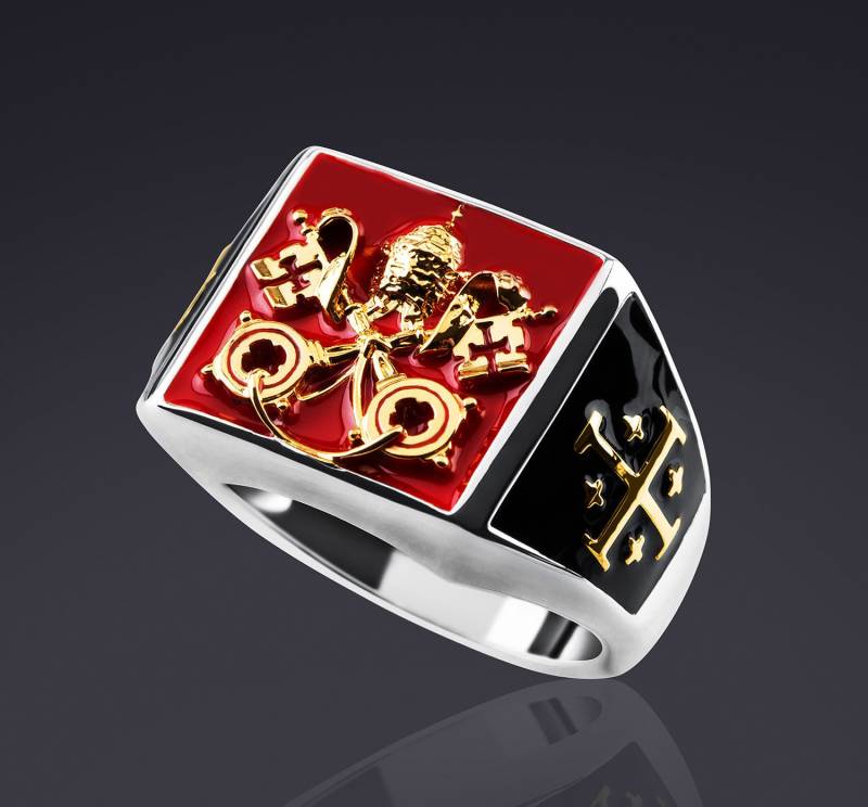 Vatican Ring Siegelring Jesus Chirho Christianity Chi-Ro Petrus Silber 925 Sterling Mit 750 Gelbgold-Vergoldung Katholisch St Peter Kirche von SecretofArt