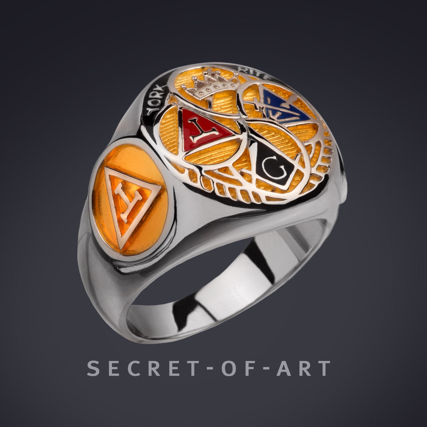 York Rite Ring Freimaurer Masonic Schmuck Geschenk Silber 925 Sterling Mit Gelbgold Plattierung Master Mason Blue Lodge Logenring von SecretofArt