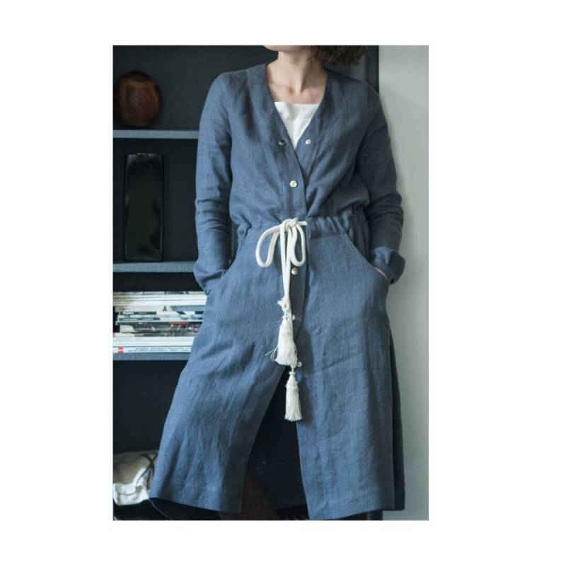 Night Of Navy Leinen Robe Kleid Button-Down-strickjacke Loungewear von SecretsAndThings