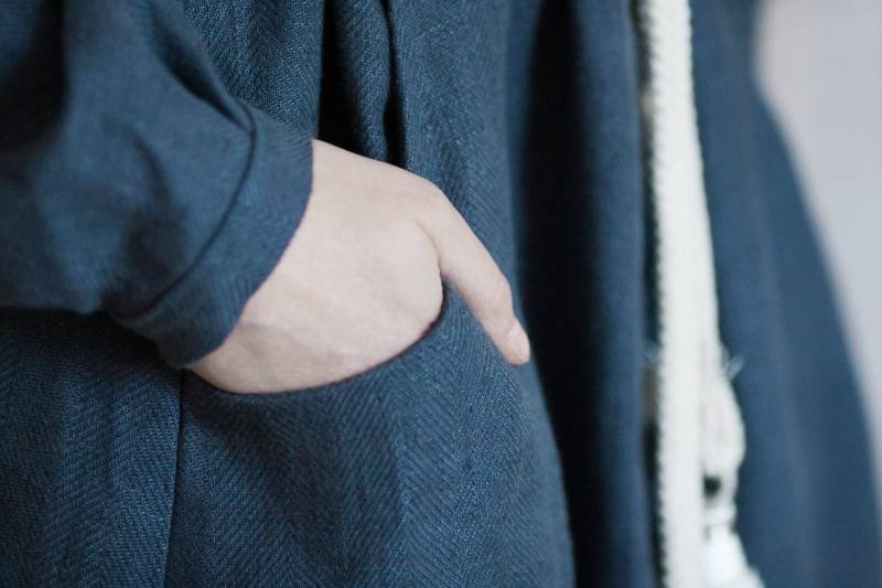 Night Of Navy Leinen Robe Langarm Boho Morgenmantel von SecretsAndThings