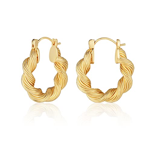 Gold Klobige Creolen Ohrringe für Frauen, 18 karat Vergoldete Hypoallergen Verdrillt Dicke Rund Kreolen Ohrringe Schmuck Geschenke… von Secroma