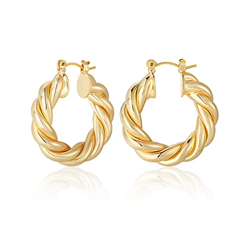 Gold Klobige Creolen Ohrringe für Frauen, 18 karat Vergoldete Hypoallergen Verdrillt Dicke Rund Kreolen Ohrringe Schmuck Geschenke… von Secroma