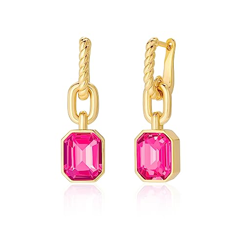 18K Gold plattiert Hoop Ohrringe, Hypoallergene Geburtsstein Kristall Huggie Creolen Grün Rosa Pinke Blau, Schmuck Geschenke für Frauen und Mädchen(Ohrringe Rosa) von Secroma