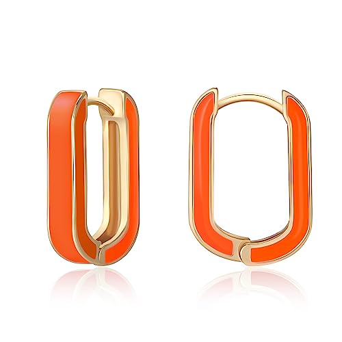 Huggie-Creolen für Frauen 18 Karat vergoldet bunte Emaille-Huggie-Ohrringe kleine hypoallergene niedliche Schmuckgeschenke (Leuchtendes Orange) von Secroma