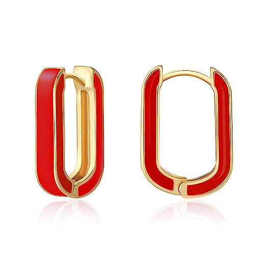 Huggie-Creolen für Frauen 18 Karat vergoldet bunte Emaille-Huggie-Ohrringe kleine hypoallergene niedliche Schmuckgeschenke (Rot) von Secroma