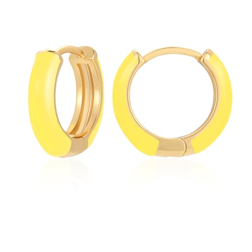 Kleine Emaille Creolen Ohrringe für Frauen, 18 Karat Vergoldete Hypoallergene Süßer Emaille Huggie Ohrring für Frauen Mädchen Schmuckges Chenke (Gelb) von Secroma