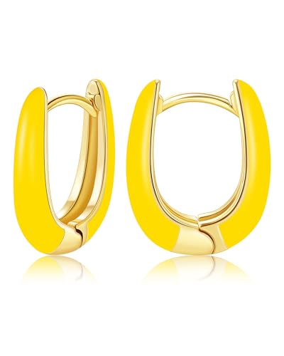 Kleine Emaille Creolen Ohrringe für Frauen, 18 Karat Vergoldete Hypoallergene Süßer Emaille Huggie Ohrring für Frauen Mädchen Schmuckges Chenke (gelb-U-Form) von Secroma