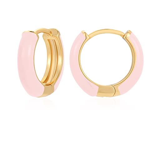 Kleine Emaille Creolen Ohrringe für Frauen, 18 Karat Vergoldete Hypoallergene Süßer Emaille Huggie Ohrring für Frauen Mädchen Schmuckges Chenke (Pink) von Secroma