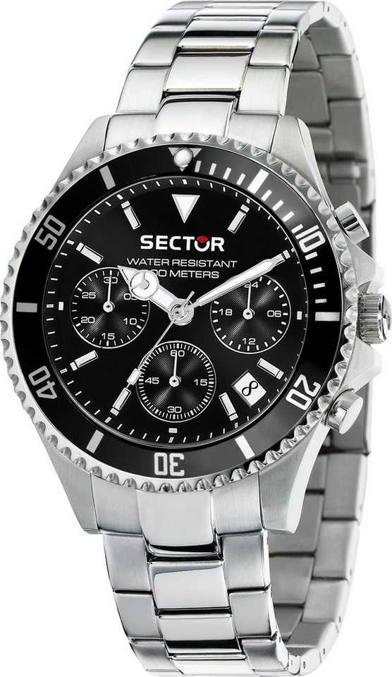 Sector Chronograph Sector Herren Armbanduhr Chrono, Herren Armbanduhr rund, groß (42mm), Edelstahlarmband silber, Fashion von Sector