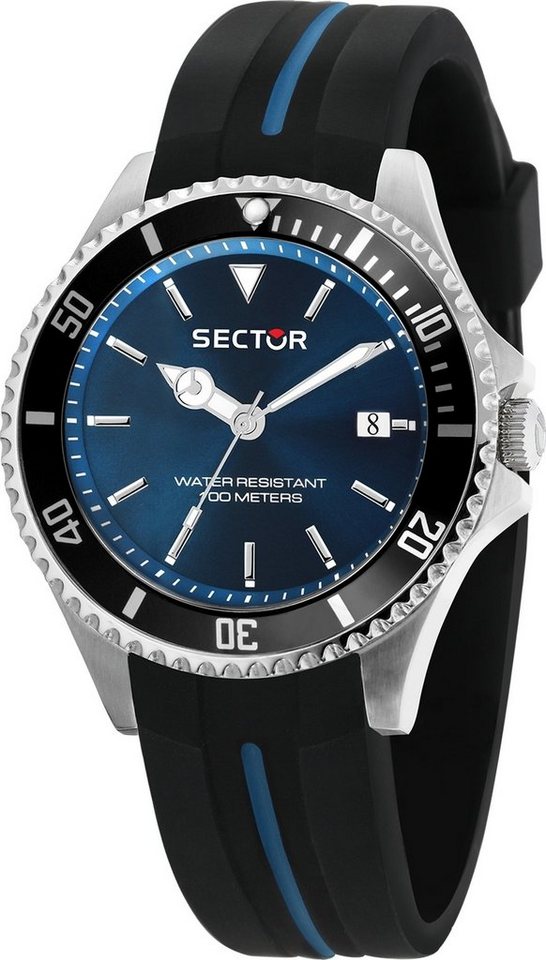 Sector Quarzuhr Sector Herren Armbanduhr Analog, (Analoguhr), Herren Armbanduhr eckig (ca. 45x38mm), Silikonarmband schwarz, Casual von Sector