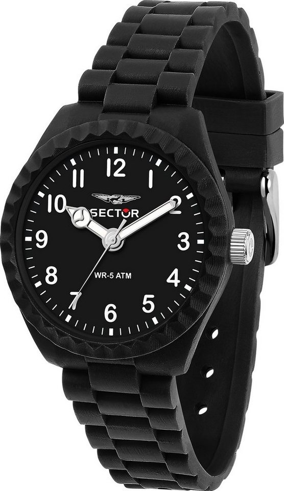 Sector Quarzuhr Sector Herren Armbanduhr Analog, Herren Armbanduhr rund, groß (44mm), Silikonarmband schwarz, Fashion von Sector