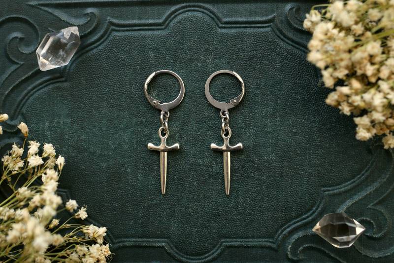 Silber Schwert Dolch Messer Ohrringe Creolen Edelstahl von Sedna90377