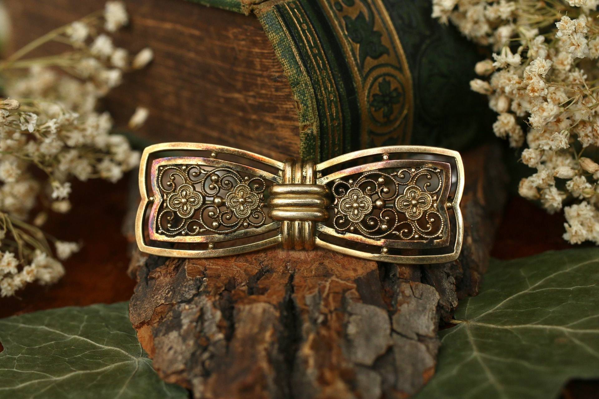 Vintage Schleife Brosche Verziertblumen Goldenen Pin Oresto von Sedna90377