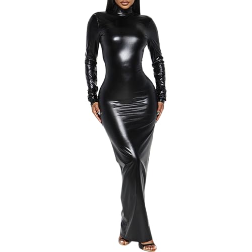 Sedrinuo Frauen Sexy High Neck Metallic Langarm Maxi Kleid Rückenfrei Bodycon Club Kleider, Schwarz, Groß Sedrinuo Frauen Sexy High Neck Metallic Langarm Maxi Kleid Rückenfrei Bodycon Club Kleider, Schwarz, Groß von Sedrinuo