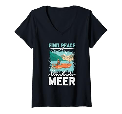 Damen Angeln am Steinhuder Meer T-Shirt mit V-Ausschnitt von See Urlaub in Deutschland