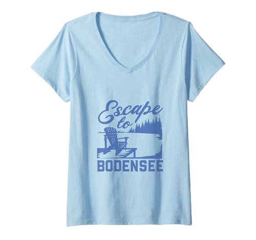 Damen Ich fliehe zum Bodensee T-Shirt mit V-Ausschnitt Damen Ich fliehe zum Bodensee T-Shirt mit V-Ausschnitt von See Urlaub in Deutschland