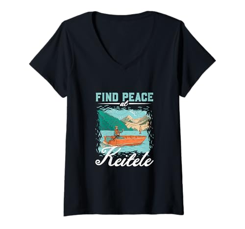Damen Angeln am Keitele T-Shirt mit V-Ausschnitt Damen Angeln am Keitele T-Shirt mit V-Ausschnitt von See Urlaub in Finnland