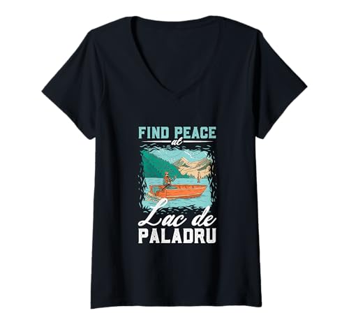 Damen Angeln am Lac de Paladru T-Shirt mit V-Ausschnitt Damen Angeln am Lac de Paladru T-Shirt mit V-Ausschnitt von See Urlaub in Frankreich