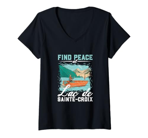 Damen Angeln am Lac de Sainte-Croix T-Shirt mit V-Ausschnitt Damen Angeln am Lac de Sainte-Croix T-Shirt mit V-Ausschnitt von See Urlaub in Frankreich