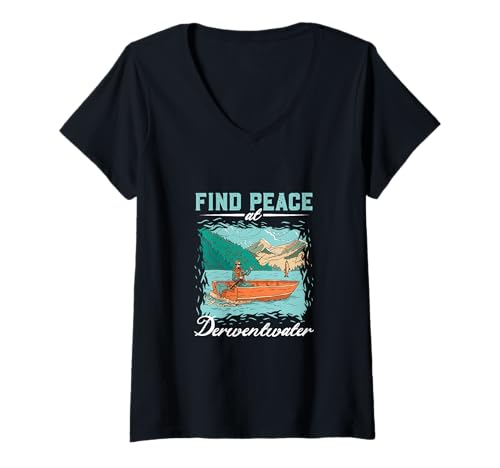 Damen Angeln am Derwentwater T-Shirt mit V-Ausschnitt Damen Angeln am Derwentwater T-Shirt mit V-Ausschnitt von See Urlaub in Großbritannien