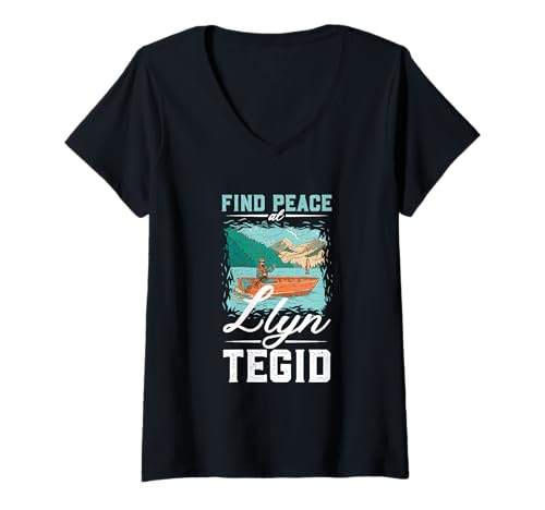 Damen Angeln am Llyn Tegid T-Shirt mit V-Ausschnitt Damen Angeln am Llyn Tegid T-Shirt mit V-Ausschnitt von See Urlaub in Großbritannien