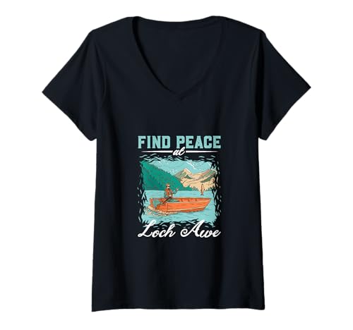 Damen Angeln am Loch Awe T-Shirt mit V-Ausschnitt Damen Angeln am Loch Awe T-Shirt mit V-Ausschnitt von See Urlaub in Großbritannien