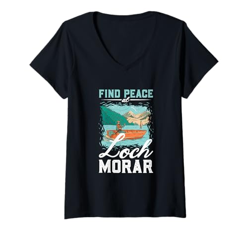 Damen Angeln am Loch Morar T-Shirt mit V-Ausschnitt Damen Angeln am Loch Morar T-Shirt mit V-Ausschnitt von See Urlaub in Großbritannien