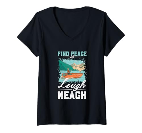 Damen Angeln am Lough Neagh T-Shirt mit V-Ausschnitt Damen Angeln am Lough Neagh T-Shirt mit V-Ausschnitt von See Urlaub in Großbritannien