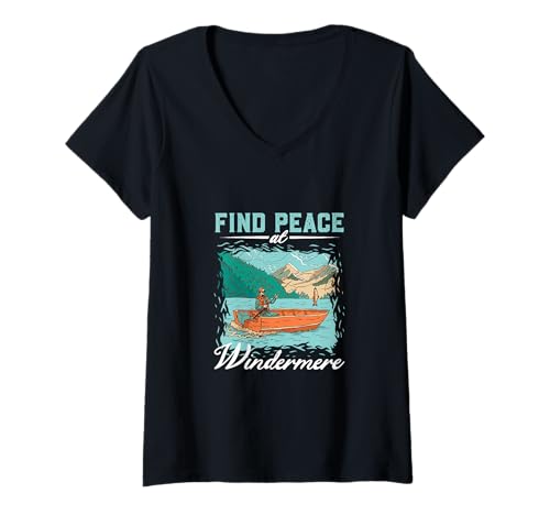 Damen Angeln am Windermere T-Shirt mit V-Ausschnitt Damen Angeln am Windermere T-Shirt mit V-Ausschnitt von See Urlaub in Großbritannien