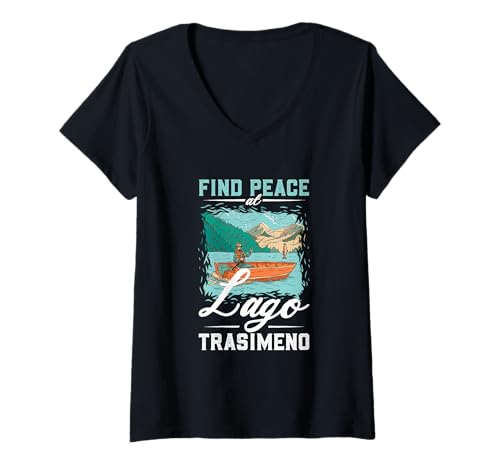 Damen Angeln am Lago Trasimeno T-Shirt mit V-Ausschnitt Damen Angeln am Lago Trasimeno T-Shirt mit V-Ausschnitt von See Urlaub in Italien