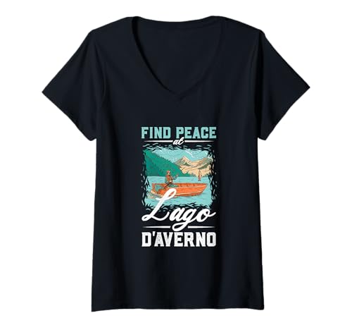 Damen Angeln am Lago d'Averno T-Shirt mit V-Ausschnitt Damen Angeln am Lago d'Averno T-Shirt mit V-Ausschnitt von See Urlaub in Italien