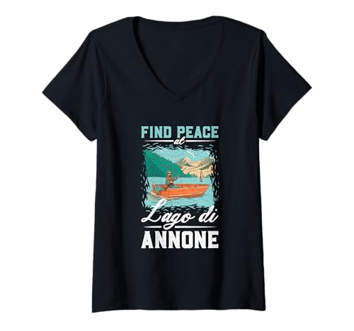 Damen Angeln am Lago di Annone T-Shirt mit V-Ausschnitt Damen Angeln am Lago di Annone T-Shirt mit V-Ausschnitt von See Urlaub in Italien