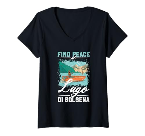 Damen Angeln am Lago di Bolsena T-Shirt mit V-Ausschnitt von See Urlaub in Italien