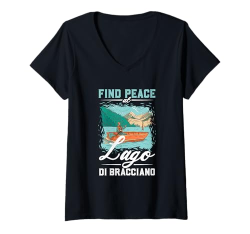 Damen Angeln am Lago di Bracciano T-Shirt mit V-Ausschnitt von See Urlaub in Italien