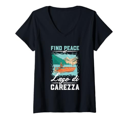 Damen Angeln am Lago di Carezza T-Shirt mit V-Ausschnitt Damen Angeln am Lago di Carezza T-Shirt mit V-Ausschnitt von See Urlaub in Italien