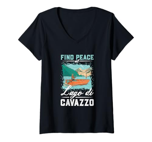 Damen Angeln am Lago di Cavazzo T-Shirt mit V-Ausschnitt Damen Angeln am Lago di Cavazzo T-Shirt mit V-Ausschnitt von See Urlaub in Italien