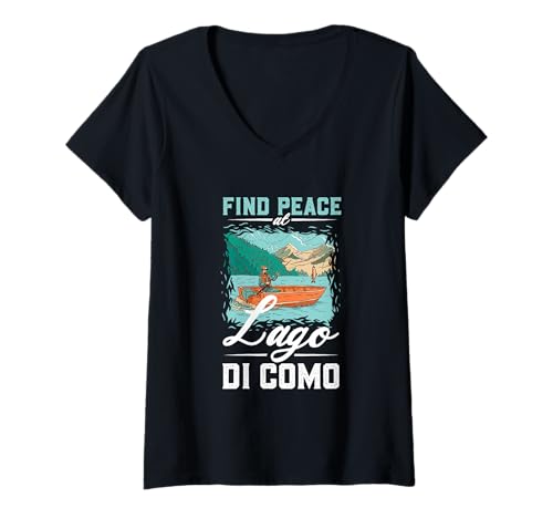 Damen Angeln am Lago di Como T-Shirt mit V-Ausschnitt Damen Angeln am Lago di Como T-Shirt mit V-Ausschnitt von See Urlaub in Italien
