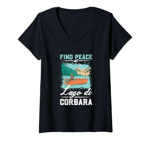 Damen Angeln am Lago di Corbara T-Shirt mit V-Ausschnitt Damen Angeln am Lago di Corbara T-Shirt mit V-Ausschnitt von See Urlaub in Italien
