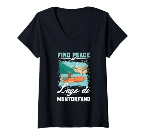 Damen Angeln am Lago di Montorfano T-Shirt mit V-Ausschnitt Damen Angeln am Lago di Montorfano T-Shirt mit V-Ausschnitt von See Urlaub in Italien