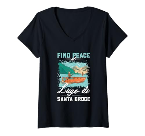 Damen Angeln am Lago di Santa Croce T-Shirt mit V-Ausschnitt Damen Angeln am Lago di Santa Croce T-Shirt mit V-Ausschnitt von See Urlaub in Italien