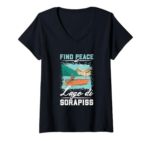 Damen Angeln am Lago di Sorapiss T-Shirt mit V-Ausschnitt Damen Angeln am Lago di Sorapiss T-Shirt mit V-Ausschnitt von See Urlaub in Italien