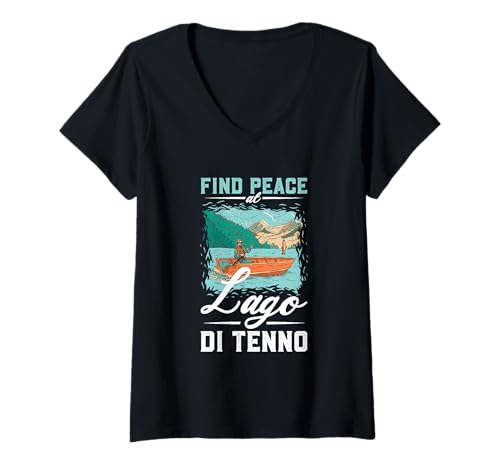 Damen Angeln am Lago di Tenno T-Shirt mit V-Ausschnitt Damen Angeln am Lago di Tenno T-Shirt mit V-Ausschnitt von See Urlaub in Italien